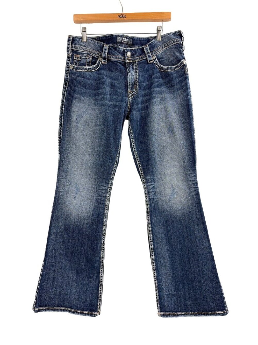 Silver Jeans Co Mens 34x30 Bootcut Jeans Suki Surplus Back Flap Pockets Western